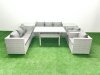 Fimous Rattan Garden Furniture Set Outdoor 8 Seater Patio Dinin g Sofa Sets with Dining Table 2 Chairs 2 Side Tables Light Grey Mixed