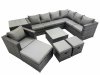 Fimous Outdoor PE Rattan Garden Furniture Sofa Set with Square Coffee Table Chair 3 Stools Side Table Dark Grey