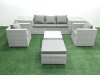 Fimous 6 Seater Rattan Garden Furniture Set with 3 Seater Sofa 2 Chair Square Coffee Table Big Footstool 2 Side Tables Light Grey Mixed