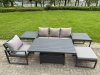 Fimous Aluminium Garden Furniture Set 5 Piece Aluminium Lounge Seating Adjustable Rising Lifting Dining Table Set with Side Table Big Footstool Dark Grey