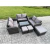 Fimous Outdoor Garden Furniture Sets 9 Seater Wicker Rattan Furniture Sofa Sets with Rectangular Coffee Table Love Sofa 3 Footstools Dark Grey Mixed