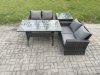 Fimous Dark Grey PE Wicker Rattan Garden Furniture Set Love Sofa Outdoor Rectangular Dining Table Side Table