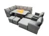 Fimous 12 Seat Poly Rattan Outdoor Patio Gas Firpit Dining Table Corner Sofa Set with 4 Stool 2 Chairs for Garden Backyard Dark Grey Mixed