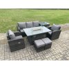 Fimous Outdoor Rattan Garden Furniture Set Propane Gas Fire Pit Table Burner with Lounge Sofa Side Tables 2 Small Footstool