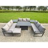 Fimous U-shaped Garden Furniture Set 10-Seater Aluminium Outdoor Dining Set with Adjustable Rising Lifting Dining Table Side Table Big Footstool Dark Grey