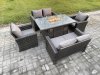 Fimous Wicker PE Rattan Garden Furniture Sets 6 Seater Patio Outdoor Gas Firepit Dining Table Heater Set with Double Seat Sofa Dark Grey Mixed