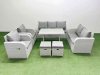 Fimous PE Rattan Garden Furniture Set Outdoor Rectangular Dining Table Sofa Set with Reclining Chair 2 Small Stool Light Grey