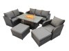 Fimous Garden Outdoor Rattan Furniture Set Rattan Love Sofa 3 Seater Sofa with 2 Big Footstools Dark Grey Mixed
