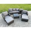 Fimous Patio Garden Furniture Sets Wicker 7 Seater Outdoor Rattan Furniture Sofa Sets with Square Coffee Table Side Table 2 Big Footstool