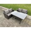 Fimous Dark Grey PE Wicker Rattan Garden Furniture Set Love Sofa 2 Seater Sofa Set Outdoor Rectangular Dining Table 4 Seater