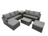 Fimous Outdoor 3 Seater Sofa Coffee Table Set Garden Rattan Furniture Set 8 Seater with 2 Big Stools Side Table Dark Grey