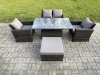 Fimous Outdoor Garden Dining Sets 5 Seater Rattan Patio Furniture Sofa Set with Rising Lifting Table Big Footstool Dark Grey Mixed