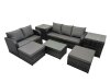 Fimous Outdoor Love Sofa 3 Seater Sofa Coffee Table Set Garden Rattan Furniture Set 7 Seater with 2 Side Tables 2 Big Stool Dark Grey