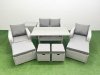 Fimous PE Rattan Lounge Sofa Set 8 Seater Outdoor Garden Furniture Set with Dining Table Love Sofa 2 Big Footstools Side Table Light Grey