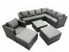 Fimous Outdoor PE Rattan Garden Furniture Sofa Set with Square Coffee Table Chair 2 Big Stools Dark Grey
