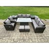 Fimous Rattan Outdoor Garden Furniture Sets Height Adjustable Rising lifting Dining Table Reclining Chair Sofa Set with 2 Side Tables 2 Small Footstools Dark Grey Mixed