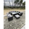Fimous 9 Seater?Outdoor Rattan Garden Furniture Set Adjustable Rising Lifting Dining Table With Chairs Footstool Dark Grey Mixed
