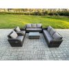 Fimous Rattan Outdoor Garden Furniture Sofa Set Patio Table & Chairs Set with 3 Seater Sofa Reclining Chair Dark Grey Mixed