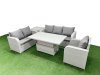 Fimous Patio PE Wicker 6 Seater Outdoor Rattan Furniture Sofa Sets with Adjustable Lifting Dining or Coffee Table Reclining Chair Loveseat Sofa 3 Seater Sofa Side Table Light Grey