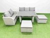 Fimous Garden Furniture Set PE Ratten Garden Sofa Set with Rectangular Dining Table 2 Big Stool Side Table Light Grey