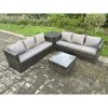 Fimous Rattan Garden Furniture Set 6 Seater Patio Outdoor Lounge Sofa Set with Side Table Square Coffee Table Dark Grey Mixed