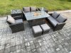 Fimous 7 Seater Rattan Outdoor Garden Furniture Gas Fire Pit Table Sets Gas Heater with Love Sofa Armchair 2 Small Footstools 2 Side Tables Dark Mixed Grey