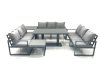 Fimous 10 Seater Garden Sofa Set Aluminium Furniture Rising Dining Tabe Set with Side Table Big Footstool Dark Grey