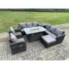 Fimous Garden Patio Furniture Wicker Rattan Gas Fire Pit Table and Sofa set with Recling Chair Side Table Big Footstool
