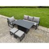 Fimous Aluminium Garden Furniture Set 6 Piece Aluminium Lounge Seating Adjustable Rising Lifting Dining Table Set with 2 Side Tables Big Footstool Dark Grey