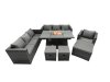 Fimous Rattan Garden Furniture Firepit Dining Set 10 Seater Lounge Sofa Table Set with 3 Footstool