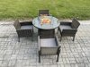 Fimous Outdoor Rattan Garden Furniture Set Gas Fire Pit Round Table Sets Gas Heater with 4 Seater Dining Cahirs Dark Grey Mixed