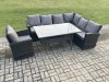 Fimous 7 Seater Garden Rattan Furniture Corner Sofa Dining Table Chair Set with Temper Glass and Cushions Indoor Outdoor Lounge Sofa Set