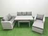 Fimous Patio PE Wicker 7 Seater Outdoor Rattan Furniture Sofa Sets with Rectangular Dining Table Reclining Chair Loveseat Sofa 3 Seater Sofa Big Footstool Side Table Light Grey