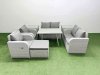 Fimous 7 Seater Rattan Garden Furniture Set Outdoor Love Sofa Set with Rectangular Dining Table 2 Side Tables Big Footstool Light Grey