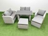 Fimous Rattan Sofa Outdoor Furniture with Dining Table,Love Sofa,2 Big Stools Patio Furniture Light Grey 7 Seater