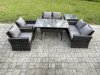 Fimous Rattan Garden Furniture Set 6 Seater Patio Outdoor Lounge Sofa Set with Oblong Dining Table Double Seat Sofa Side Table Dark Grey Mixed