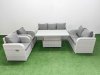 Fimous PE Rattan Garden Furniture Set Reclining Chair Sofa Double Love Seat 2 Seater Sofa Lounge Set Adjustable Lifting Dining or Coffee Table Light Grey
