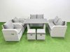 Fimous 8 Pieces Outdoor PE Rattan Sofa Reclining Chair Set Patio Garden Furniture Sets with Cushions Side Table 2 Small Stools Light Grey