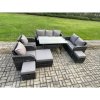 Fimous Dark Grey PE Wicker Rattan Garden Furniture Set Reclining Chair Love Sofa 2 Seater Sofa Set Outdoor Rectangular Dining Table 3 Footstools 10 Seater