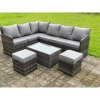 High Back Dark Mixed Grey Rattan Corner Sofa Set Outdoor Furniture Rectangular Coffee Table 2 Small Footstools 8 Seater