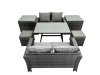 Fimous 6 Seater Wicker PE Rattan Furniture Outdoor Dining Table Double Seat Sofa 2 Small Stools 2 Side Table Set Dark Grey Mixed