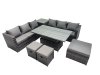 Fimous 9 Seater Outdoor Corner Sofa Height Adjustable Rising Lifting Table Set Garden Rattan Furniture Set with 3 Stools Side Table Dark Grey