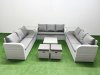 Fimous PE Rattan Lounge Sofa Set 11 Seater Outdoor Garden Furniture Set with Square Coffee Table 3 Seater Sofa 2 Stools 2 Side Table Light Grey