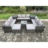 Fimous Outdoor Rattan Garden Furniture Set Patio Lounge Sofa Set with 2 Side Tables Square Coffee Table 2 Big Footstool Dark Grey Mixed
