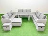 Fimous Patio Garden Furniture Sets with Black Glass Top Dining Table 3 Seater Sofa Side Table 3 Stool Light Grey