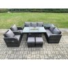 Fimous 9 Seater PE Wicker Outdoor Rattan Garden Furniture Set Propane Gas Fire Pit Table and Sofa Chair set with Side Table 2 Small Footstools