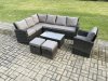 Fimous 9 Seater Outdoor Furniture Garden Dining Set Rattan Corner Sofa Set with Rectangular Coffee Table 2 Small Footstools Dark Grey Mixed