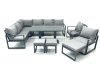 Fimous Aluminum Outdoor Garden Furniture Set Corner Sofa 2 Chair 3 Footstools Adjustable Rising Lifting Dining Table Sets Dark Grey