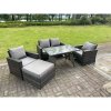 Fimous 5 Seater Outdoor Dark Grey Mixed High Back Rattan Sofa Dining Table Set Garden Furniture Big Footstool