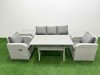 Fimous PE Rattan Garden Furniture Set Reclining Chair Sofa Lounge Sofa Set Rectangular Dining Table Side Table Light Grey